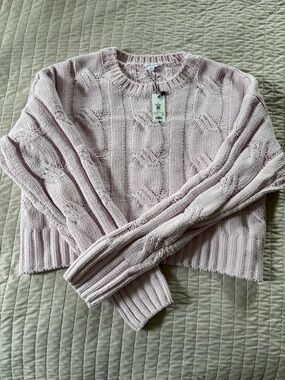 Garage Pink Cable Knit Crewneck Sweater